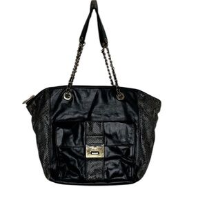 Badgley Mischka Black Vegan Snakeskin Leather Chainlink Large Bag BLEMISH
